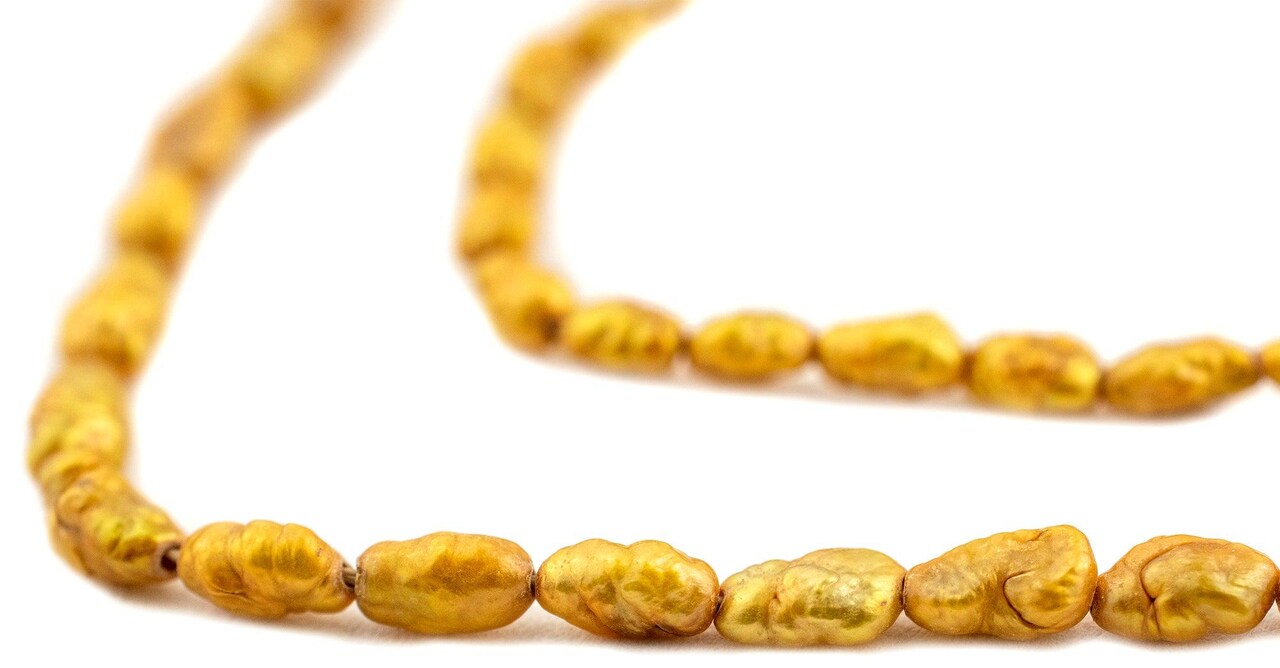 The Bead Chest Vintage Japanese Rice Pearl Beads: 3mm Lustrous Artisan Beads from Japan | Dark Gold | Full Strand